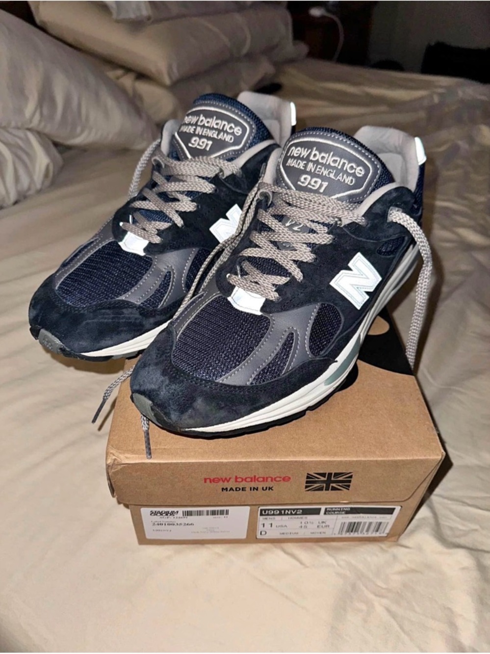 New Balance 991 Navy and Gray Suede Mesh Sneakers